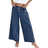 Cicy Bell Womens Wide Leg Jeans Baggy Elastic Waist Button Boyfriend Casual Denim Pants with Pockets