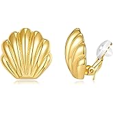 FILMOON Clip On Earrings Gold Plated Shell Studs for Non Pierced Ear Dainty Seashell Studs Fashion Summer Jewelry
