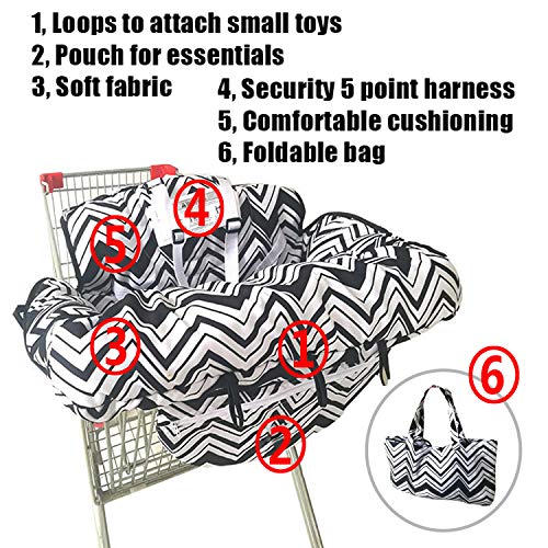Shopping-Cart-Cover-For-Baby-2-in-1-Foldable-Portable-Seat-with-Bag-for-Infant-to-Toddler-Compatible-with-Grocery-Cart-Seat-and-High-Chair-BoyGirl-Design-Compact-and-Cushy-by-MurphyFine