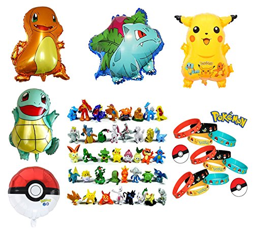 Pokemon Theme Party Supplies Bundle Favors Pack-24 Action Figures,12 Bracelets and 5 Party Balloons