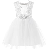 Lace Tulle Flower Girl Dress White Floral Applique Kids Summer Wedding Party Gown