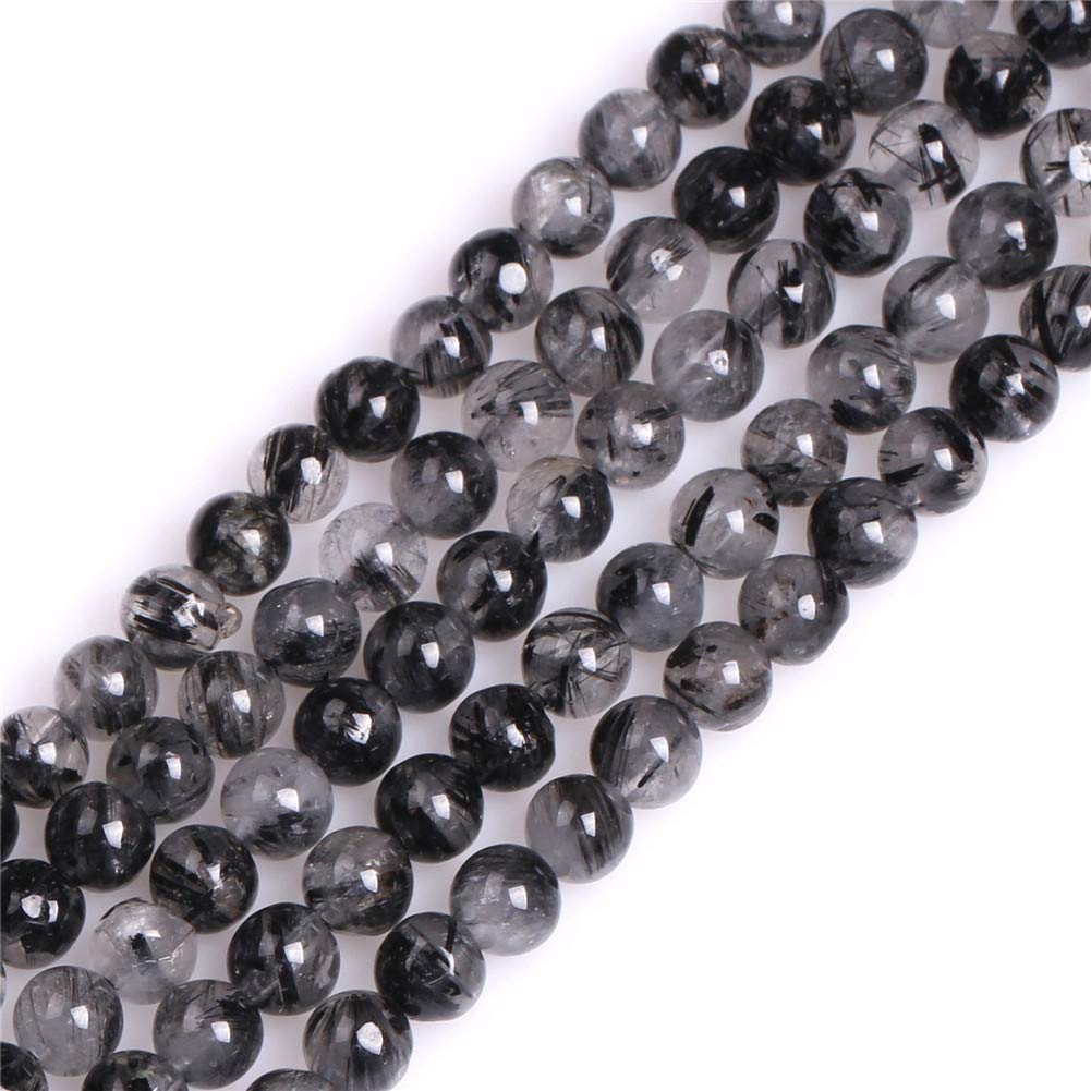 GEM-Inside AA+ Grade 6mm Black Rutilated Quartz Round Gemstone Semi Precious Loose Beads for Jewellery Making 15''