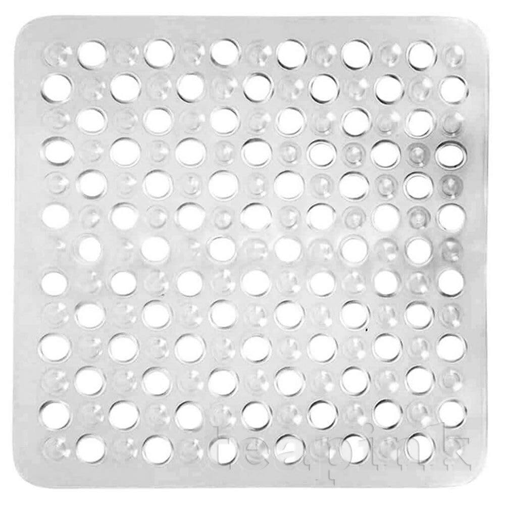 ARA CHOICE Shower Mat Large Square Rubber Non Slip With Suction Anti Mould Bath Long Machine Washable Bathroom Bathtub - Drain Holes Soft - Feet (Clear)