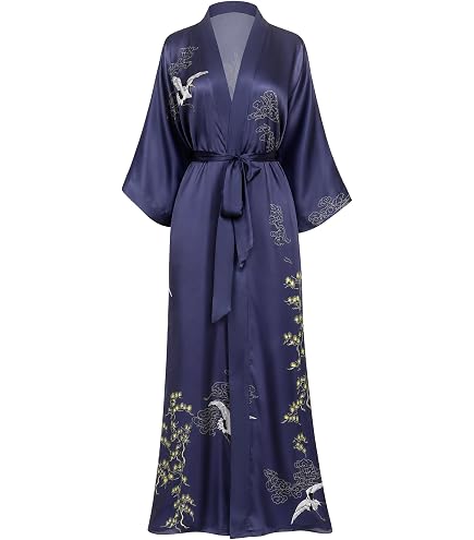 blue floral kimono dress Elegant Long Silk Womens Robe, Sizes 2 to 18, XXXL, Jewel at Amazon Women's Clothing store Wood Option:All in Black Walnut THE LITTLE BLACK DRESS Color_Sky Blue Kaftan creating a fresh