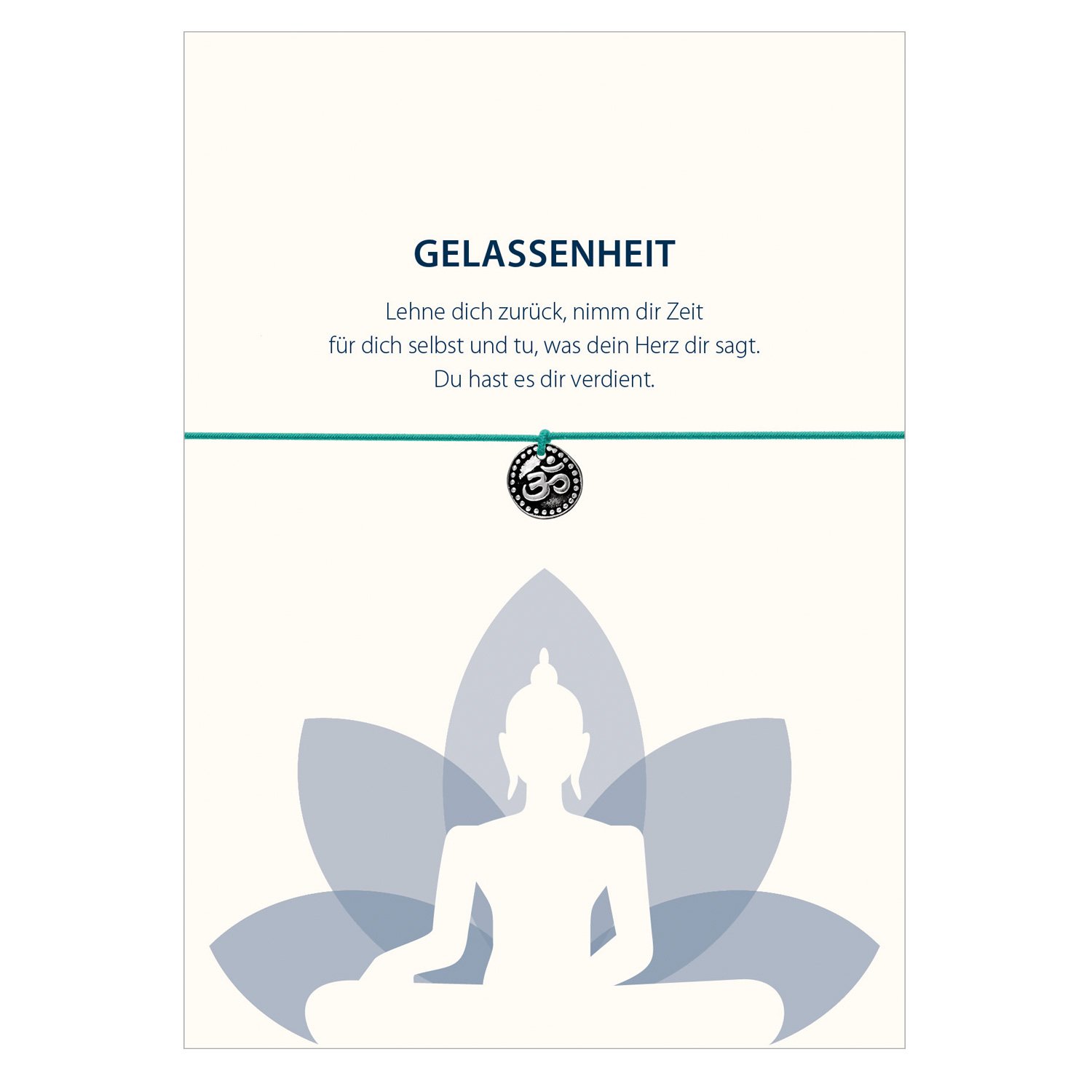 Glücksschmiedin Serenity Bracelet with Om Pendant, Elastic Fabric Band and Loving Card: Lean Back (Black),