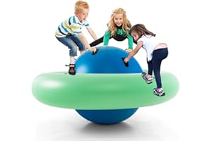 Costzon Inflatable Dome Rocker Bouncer, 88'' Kids Rock and Roll Teeter Totter Seesaw and Climbing Bridge with 6 Handles, Blow Up Giant Rocking Ball Playground Equipment Indoor Outdoor Game Toy Gifts