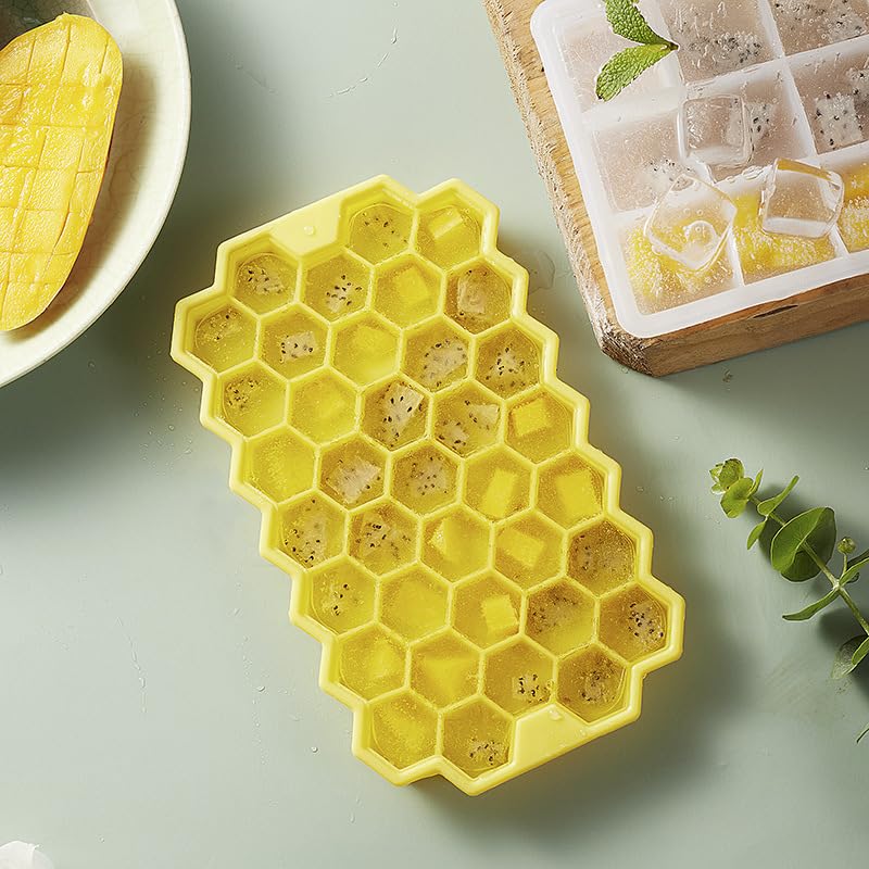 Photo 1 of 1 Packs Ice Cube Trays for Freezer with Lid-37 Grid Reusable Silicone Ice Cube Tray with Lid Ice Maker?Easy-Release Ice Cube in Organizer Bins or Ice Bucket for Cocktail bar or Iced Coffee Cup(Blue)