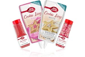 SB SIGNATURE BRANDS LLC Betty Crocker Dessert Decorating Valentine Assortment- 4-Piece Set Includes: 2 Decorating Icings (Pink and White), Red Sugar Sprinkles and Valentines Nonpareils - Kosher and Gluten Free