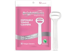 Brightworks Disposable Tongue Scraper for Adults – 96 Count Hygienic Tongue Cleaner for Fresh Breath – Recycled Plastic, Curved Design Tongue Cleaner – Travel-Friendly