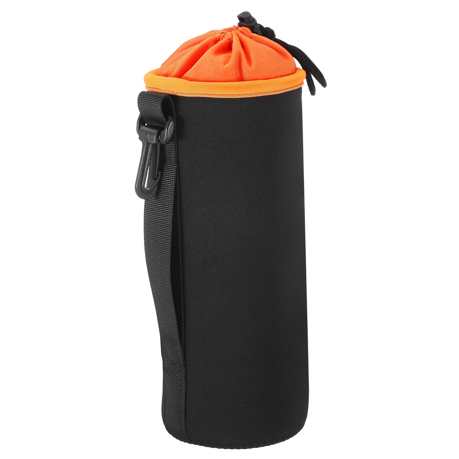 PATIKIL Camera Lens Bag, 1 Pcs 3.7" ID x 9.8" H Cylindrical Drawstring Lens Pouch with Thick Protective Neoprene, Lens Case for DSLR Camera Lens, Water Coffee Cups Black, Orange