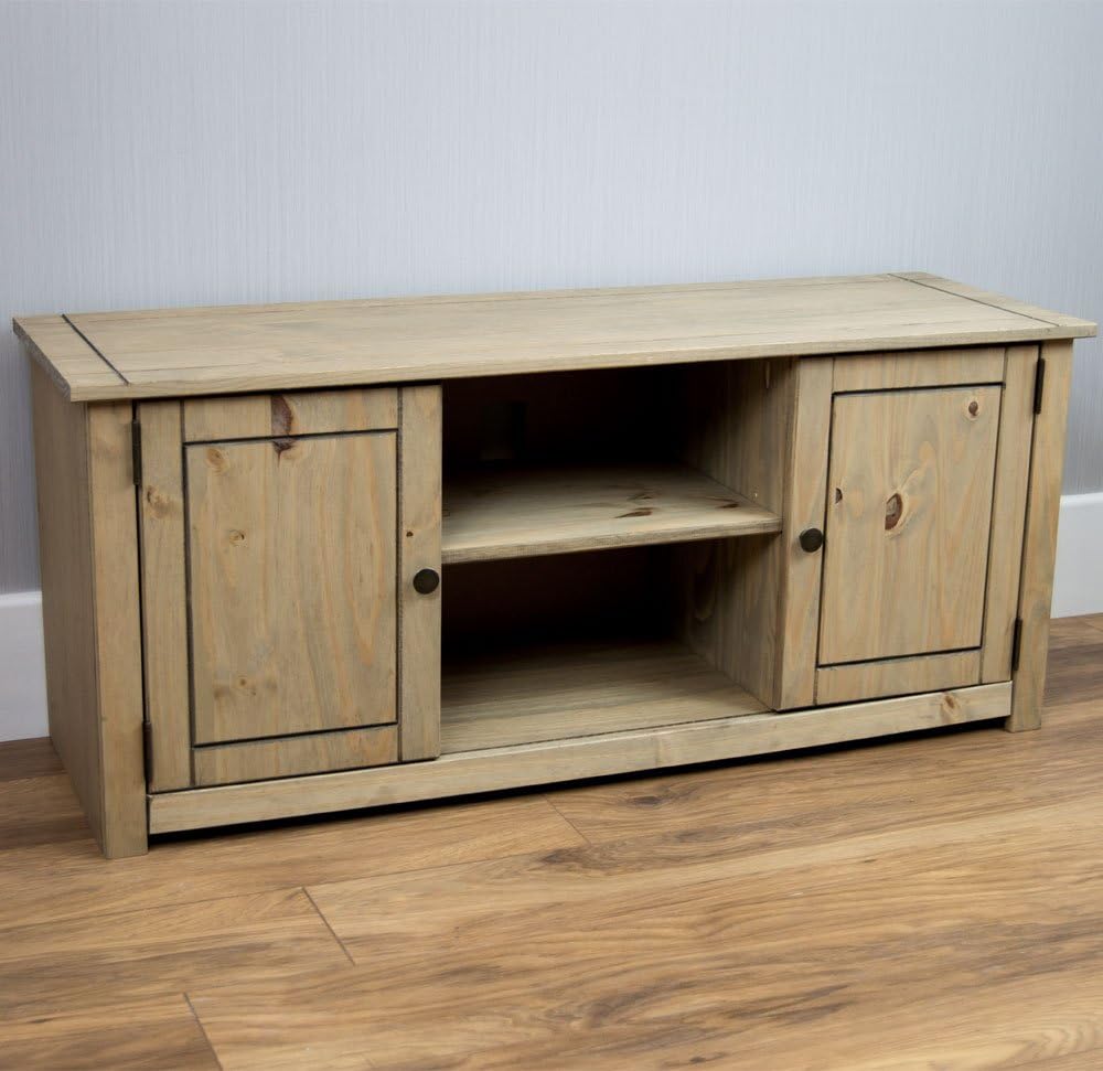 Vida Designs Panama 2 Door 1 Shelf Flat Screen TV Unit, Living Room Furniture, Solid Pine Wood, Wax Finish
