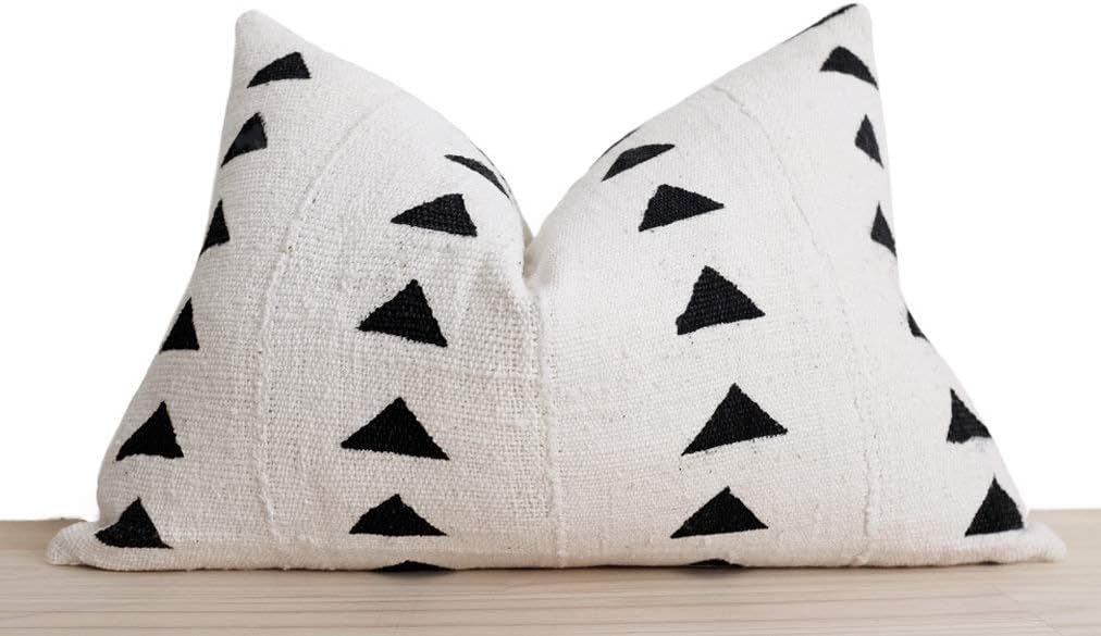 African Mudcloth Pillowcase Cover Cream and Black Lumbar Nia