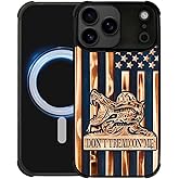 heindiy case for iPhone 17 Pro Max,Compatible with Magsafe,All-Round Protection Shockproof Anti-Scratches TPU Case Cover-Dont Tread On Me Wood Grain American Flag