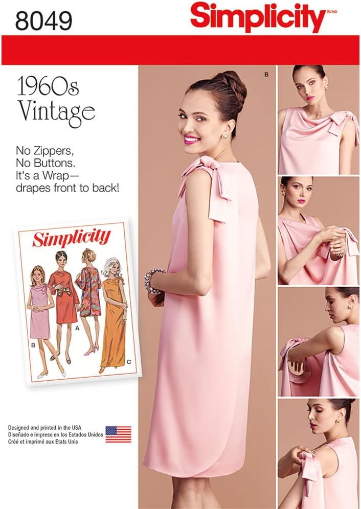 Simplicity 8049 1960's Vintage Fashion Women's Three Armhole Dress Sewing Pattern, Sizes 8-16