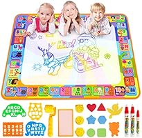 Water Doodle Mat, Larger 100 x 70cm Multicolored No Mess Water Drawing Painting Pad with 3 Magic Pens & 8 Stamps - Best...