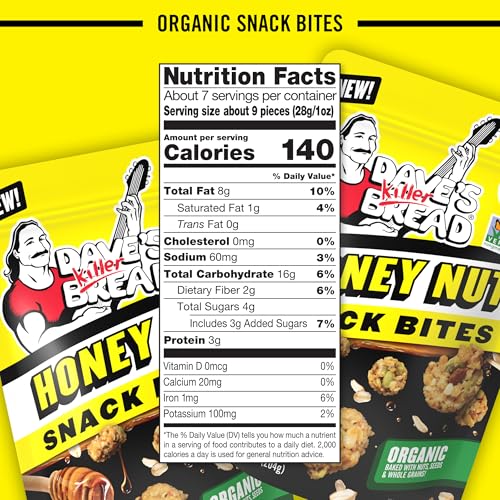 DAVE’S KILLER BREAD HONEY NUT ORGANIC SNACK BITES, HONEY ORGANIC SNACKS, 7.2 OZ