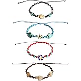 Nove Jewelry Leather 4 Pcs/Set Turtle Hemp Bracelet Frangipani Flowers Hawaiian Bracelet with Turtle in Turquoise Color Set Best Friend