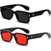 EYLRIM Square Frame Sunglasses for Women Men Trendy Chunky Rectangle Sun Glasses Black Shades UV400 Protection