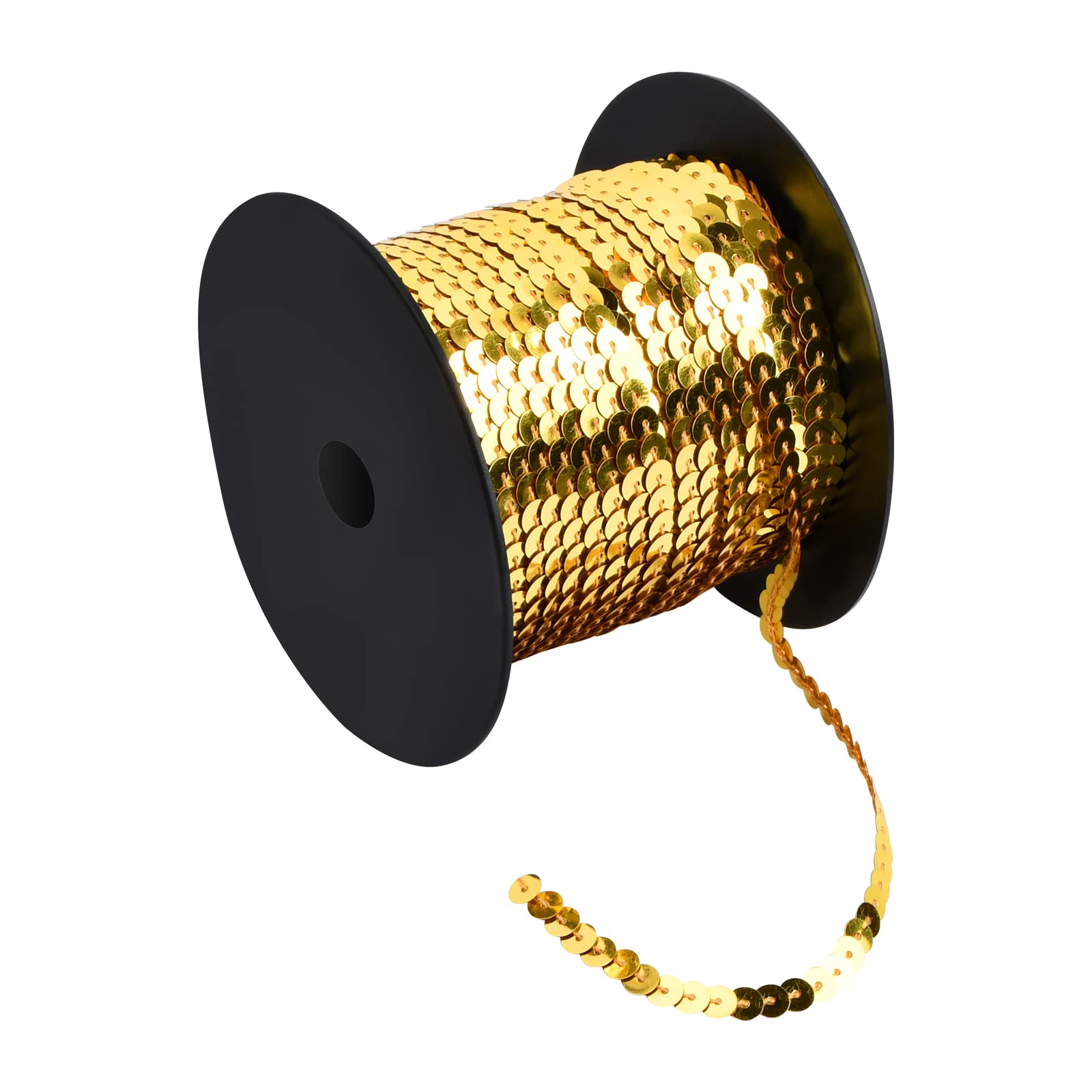 PTJJXA 100 Yards Flat Sequin Trim, 6mm Round Sequins String for DIY Sewing Crafts, PVC Sequin Spools Ribbon for Dress Embellished Headband Jewelry Making (Dark Gold)
