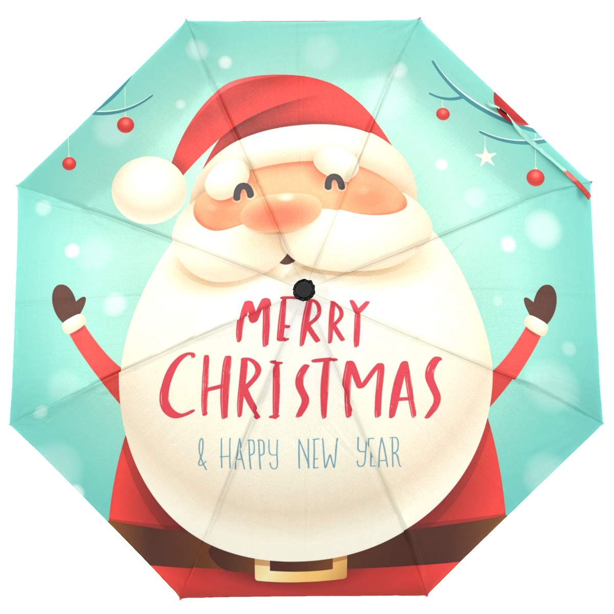 ISAOA Automatic Travel Folding Umbrella,Merry Christmas Santa Claus Cardinal Lightweight Compact Windproof Umbrella