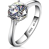 AINUOSHI 1/2/3/4 Carat Moissanite Engagement Rings for Women, 925 Sterling Silver Solitaire Round Cut (10mm) Diamond Wedding Band D-E Color Grade Gift for Wedding Anniversary