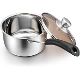 P&amp;P CHEF 2 Quart Sauce Pan With Lid, Small Pot Saucepan, 1 Pc | Stainless Steel Saucepan, Small Sauce Pot for Cooking, Visible Glass Lid &amp; Bakelite Heat-Proof Handles,Dishwasher Safe