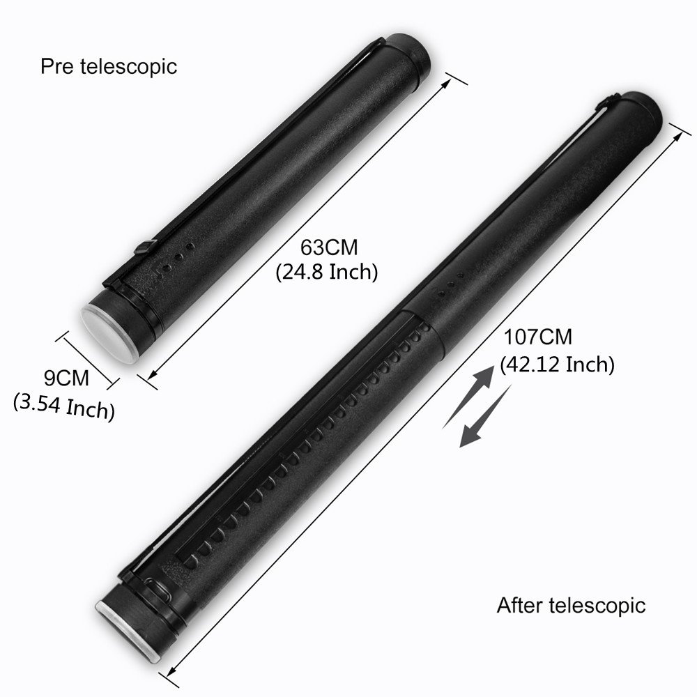 DEWEL Document Tube,Plastic Expanding Poster/Art/Document Storage Tube 24.5 to 40 inches Adjustable with Carrying Strap Waterproof and Light-Resistance Telescoping Carrying Case (Black-Large Size)