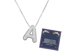 LIU JUN Bubble Letter Necklace Gold for Women, 14k Gold Plated Cubic Zirconia Bubble Initial Necklace, Charm Balloon Dainty Ininial Letter Pendant Necklace for Girls Jewelry Gifts