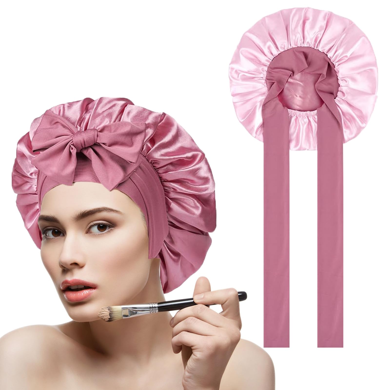 Silk Hood for Sleeping, Bonnet, Double-Sided Silk Cap, Adjustable Sleep Cap, Hair Protect for Women, Night Hair Care, Smooth Breathable Sleep Cap with Elastic Band
