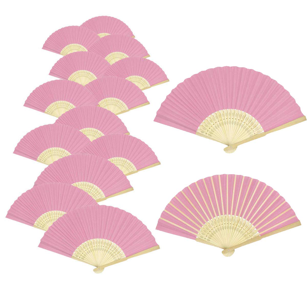 Woohome 15 PCS Hand Fan Foldable Paper Fan for Dancing, Part, Picnic, Wedding Party Gift, Guest Favour Wedding Decoration (Pink) — image 1