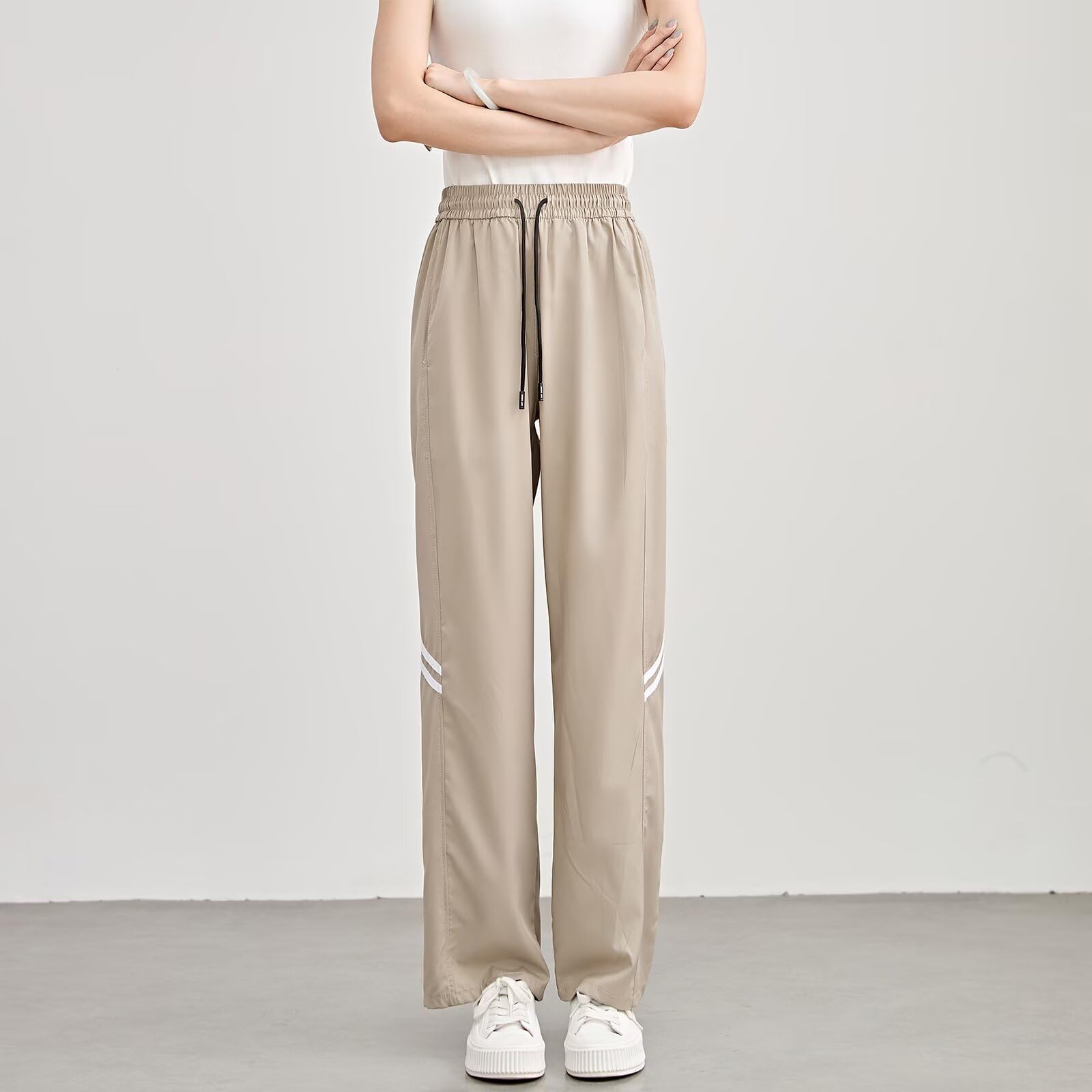 Running sheep Women's Wide Pants Under Jersey, Loose, Long Pants, Training, Running, Fitness Pants, Khaki, XL