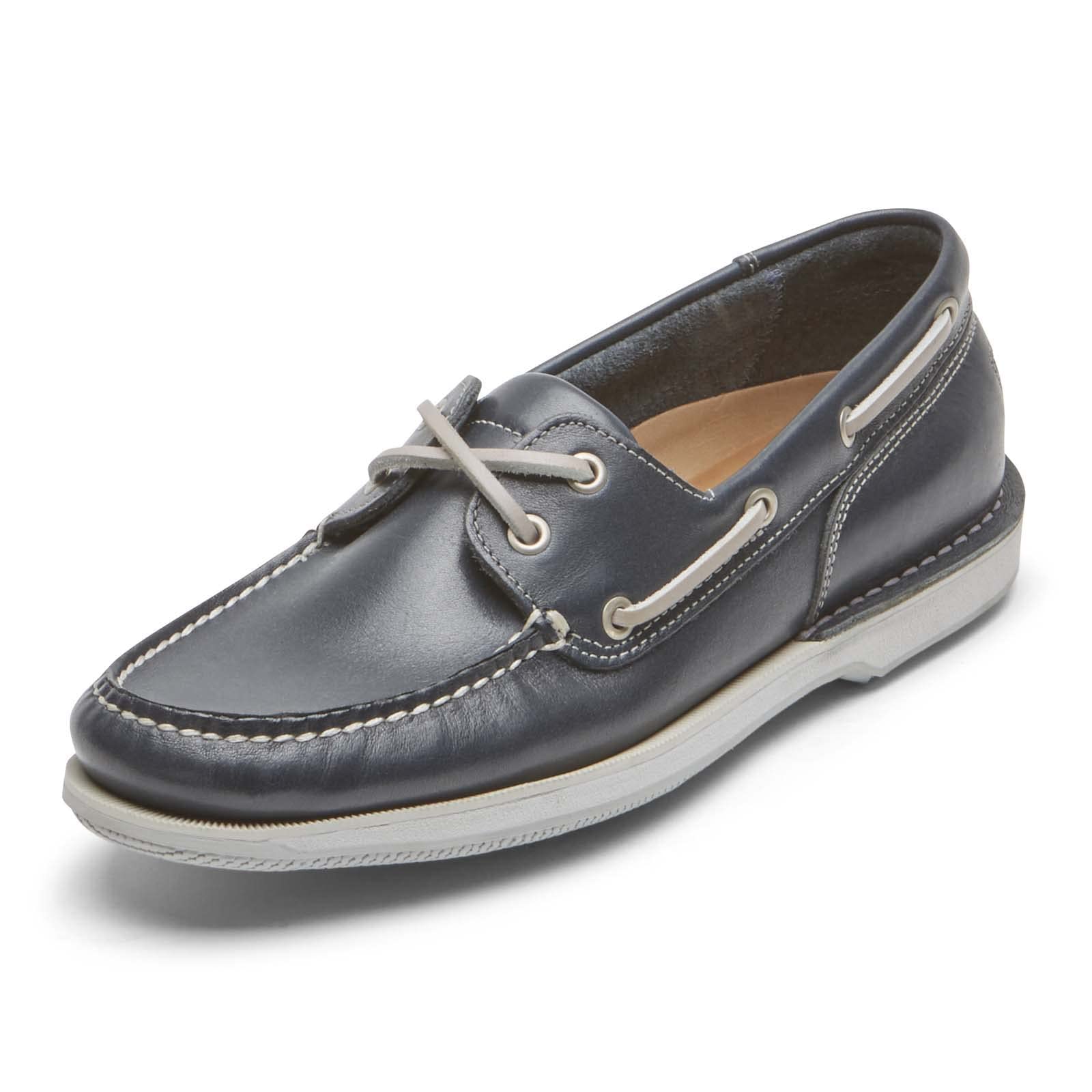 Rockport Men’s Perth Boat Shoe, Navy Blue Leather, 8.5