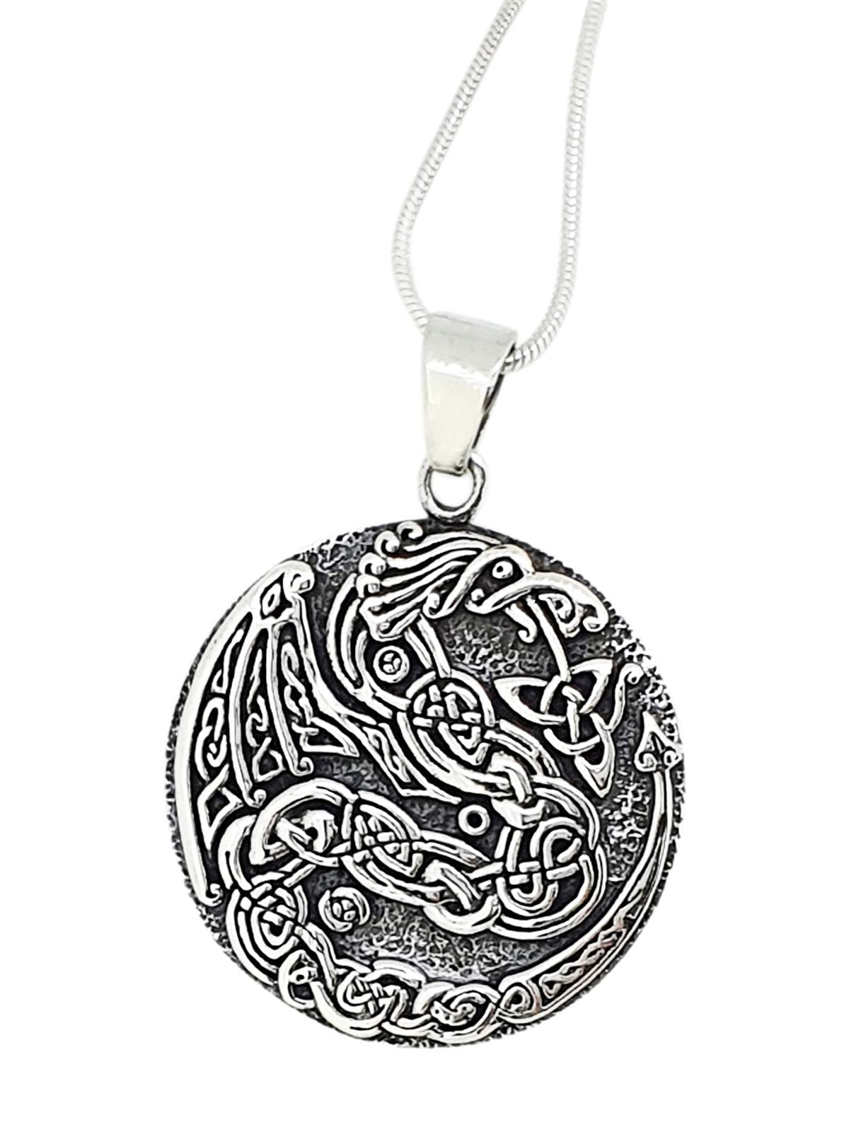 Treasure Bay Men's 925 Sterling Silver Celtic Dragon Pendant with Chain