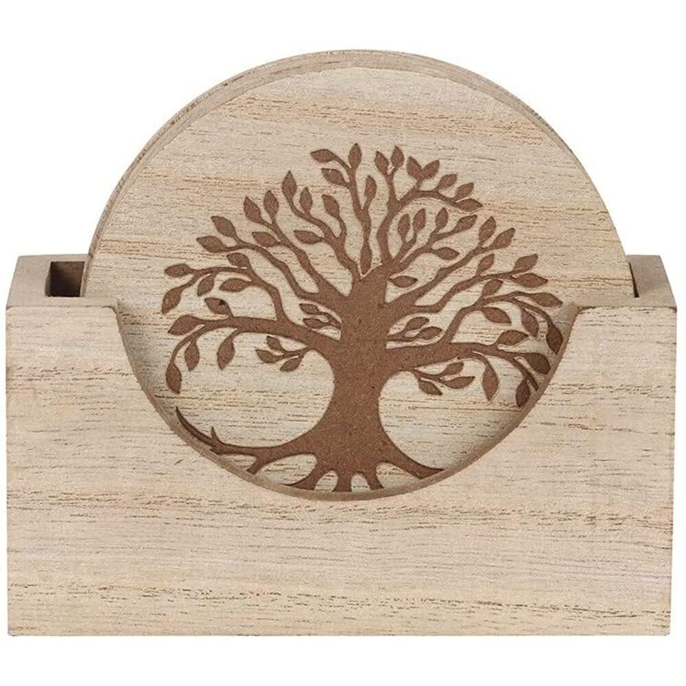 Charming Tree of Life Engraved Coaster Set - 4.5cm x 13.5cm (Set of 4) - Premium Material, Unique & Eye-catching Design - Perfect Gift Idea & Kitchen Decor