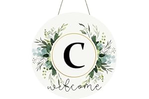 YUNKKIN Monogram Letter C Wreaths for Front Door Wreath Wooden Welcome Sign for Front Door Decor Floral Family Last Name Initial House Warming Spring Summer Porch Rustic Wall Home Kitchen Boho Decorations