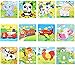 PROW® Wooden Jigsaws 16 Piece Toddler Square Puzzle Toy Elephant Panda Puppy Little Lamb Ship Train Plane Goose Cow Tiger Cock Frog Safe Education Learning Toys (12 Pack,Each 16 pcs)