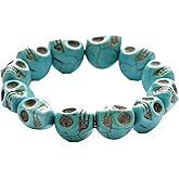 QIAOLEHUI Punk Skull Bead Skeleton Bracelets Gothic Charm Head Bone Stone Seed Elastic Bracelets Tibetan Prayer for Men Women Hip Hop Jewelry