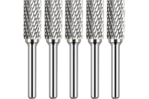 KOTVTM Carbide Burr Set 1/4" Shank SA-5 Die Grinder Bits Tungsten Double Cut Burr Bits (1/2" Cutter Dia X 1" Cutter Length) for Die Grinder Bits Metal Grinding Drilling Polishing (5pcs)