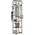 ELYKEN Coat Rack Freestanding, Hall Tree with 3 Storage Shelves and 12 Hooks, Industrial Clothes Rack Stand Organizer for Bedroom, Hallway, Entryway, Office, Living Room, Rustic Brown