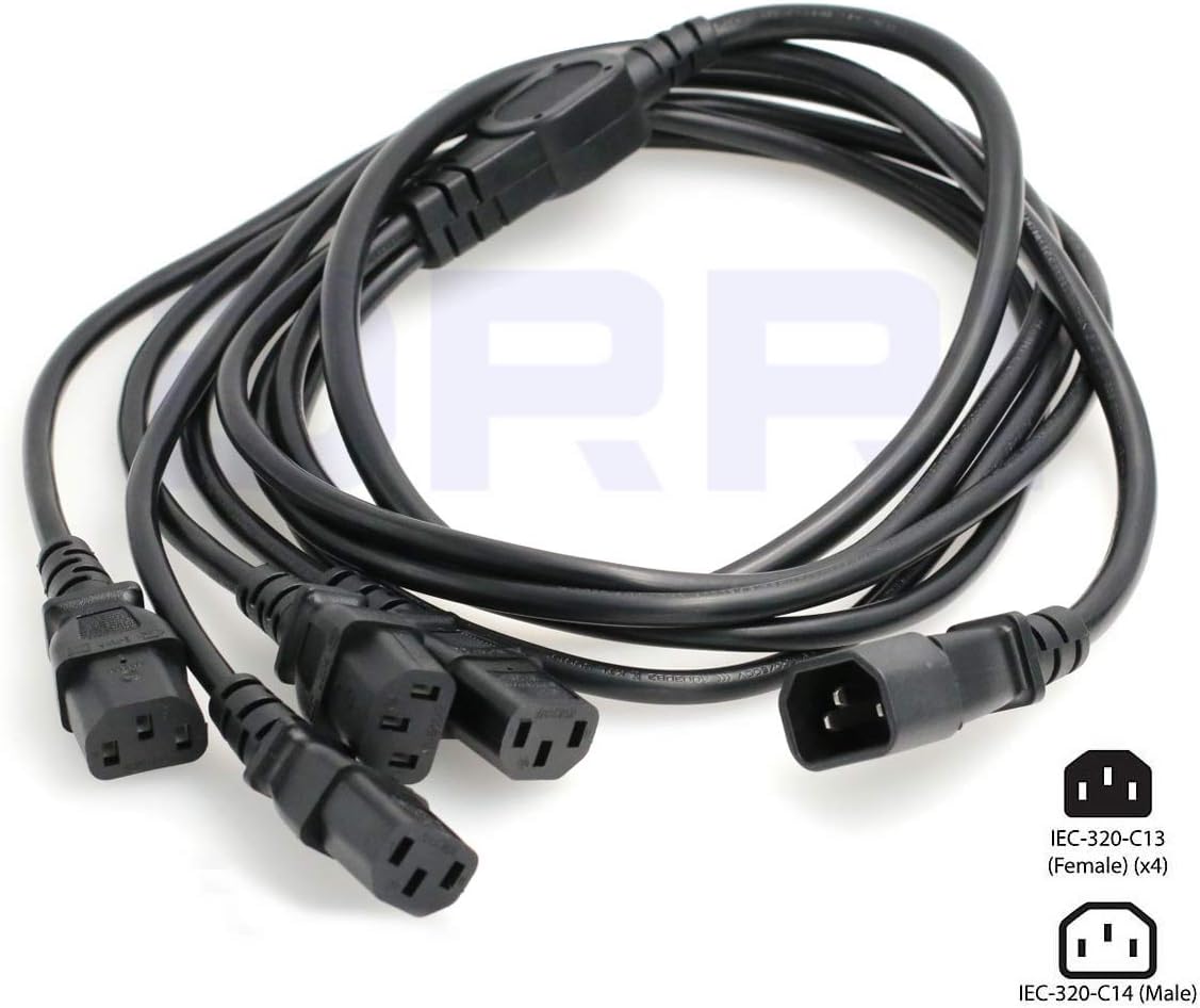 DRRI IEC C14 Male to 4X C13 Female Socket Y Splitter Extension Cord 10A 250V for PDU UPS System