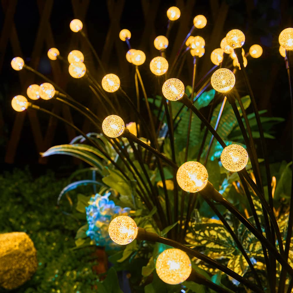 BomKra Solar Firefly Lights Outdoor Garden 5pack Crystal Firefly Lights with 2 Lighting Mode, Waterproof Garden Decorations for Pathway Patio Fence Yard Garden Ornaments (Warm Lights)