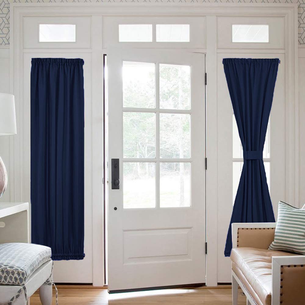 NICETOWN Blackout French Door Curtain - Thermal Insulated Side Door Window Curtain Panel Drape for Front Entry Way/Kitchen/Dining Room/Bathroom, Navy Blue, 1 Panel, 25W by 72L inches