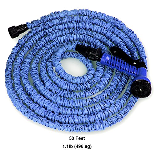CampFENSE Garden Hose 7 Spray Modes with Storage Bag 50FT or 75FT Expandable Extra-Strength Latex Water Shrinking Hose Adjustable Durable Flexible Magic Hose (50FT, Blue)