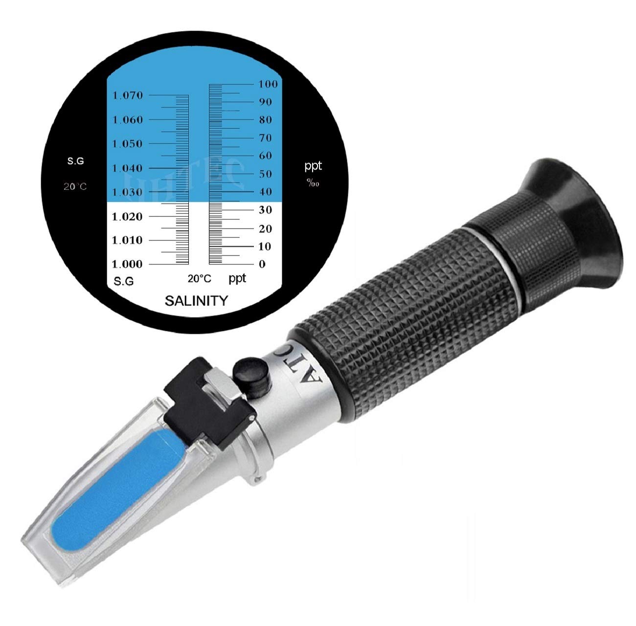 HHTEC Salinity Refractometer 0 10 specific gravity 1.000 to 1.070