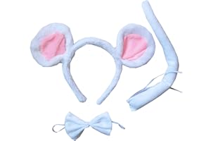 Kirei Sui White Mouse Headband Bowtie Tail 3pcs Costume