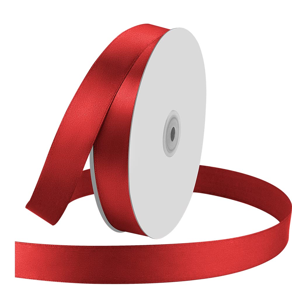 Photo 1 of 1" Wide x 100 Yards Single Face Polyester Satin Ribbon, Satin Ribbon for Crafts, Gift, Hair Bows, Wedding Party Decoration, Bow Making & Other Projects (Red)