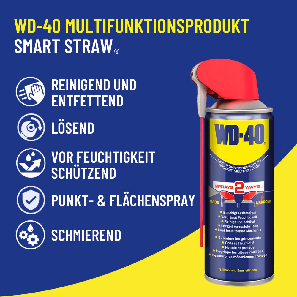 WD-40 Multifunktionsprodukt Smart Straw 330ml – Präzise Anwendung mit klappbarem Sprührohr, löst festsitzende Mechaniken & Rost, beseitigt Quietschen, verdrängt Feuchtigkeit, schützt & reinigt 3