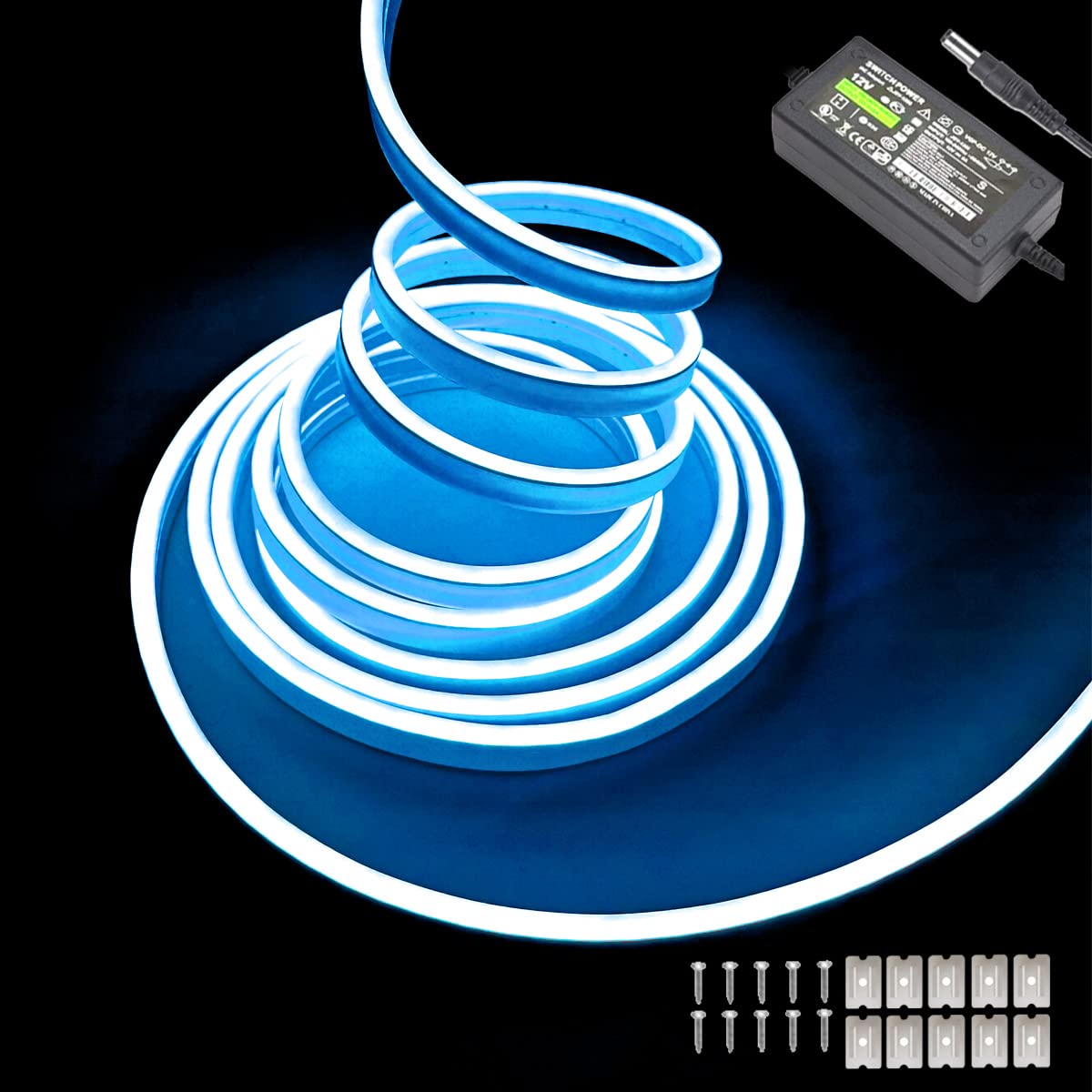 Photo 1 of Maxlaxer Ice Blue Neon LED Strip Light,5M 12V Waterproof neon Light for Indoor and Outdoor Decorative(with Power Adapter)