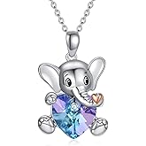 AOBOCO Sterling Silver Elephant/Koala/Panda Cute Animal Heart Pendant Necklace for Women Teen Girls, Embellished with Crystals from Austria