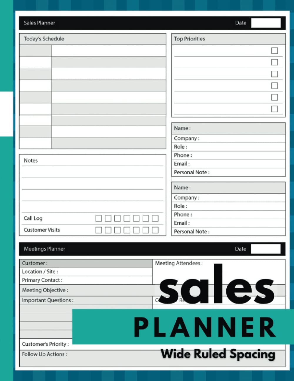Sales Planner Wide Ruled Spacing: Organizer for Professionals and Businesses